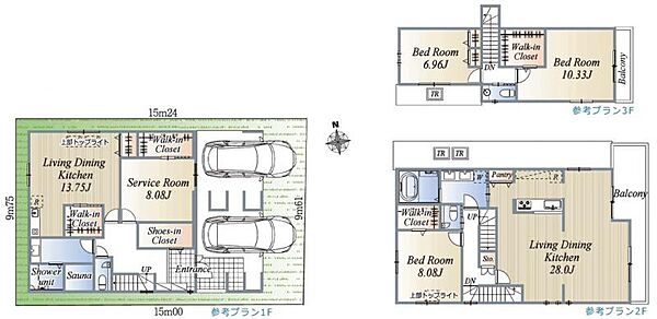 【二世帯プラン】建物価格7000万円 建物面積約226.37m2(車庫約29.07m2含)※現況優先