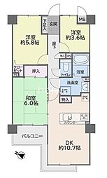 コスモ武蔵浦和第2 3DKの間取図画像