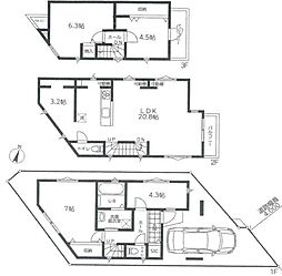 小田急小田原線 千歳船橋駅 徒歩11分の賃貸一戸建て 4LDKの間取り