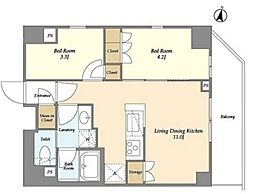 オーキッドレジデンス戸越公園 7階2LDKの間取り