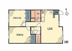 メゾンドール 2階2LDKの間取り