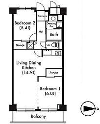 プライムアーバン武蔵小杉comodo 3階2LDKの間取り