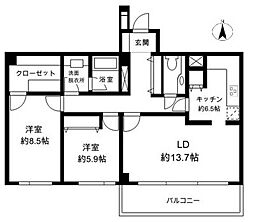 ブルグ池田山 2階2LDKの間取り
