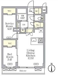 アジールコート都立大学 2階1SLDKの間取り