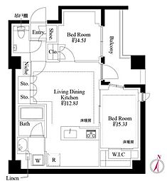 343レジデンス品川 1階2LDKの間取り