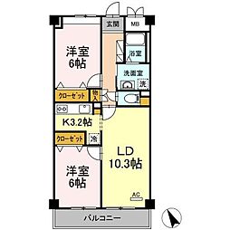 グリーンアベニュー 2階2LDKの間取り