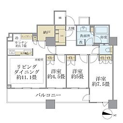 Brillia大井町LA VIE EN TOWER 27階3LDKの間取り