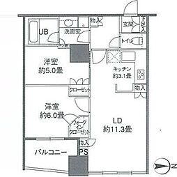 カスタリアタワー品川シーサイド 17階2LDKの間取り