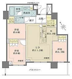ザ・パークハウス戸越公園タワー 5階3LDKの間取り