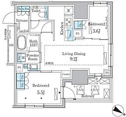 ラテスト白金台 2LDKの間取図画像
