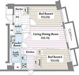 アメニティ55 2LDKの間取図画像