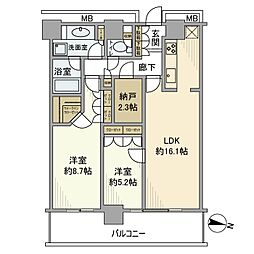 イーストタワー 2LDKの間取図画像
