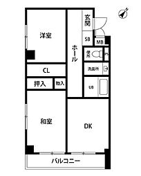 ハイコート上目黒 2DKの間取図画像