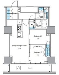 ルフォンプログレ渋谷ヒルトップ 2LDKの間取図画像