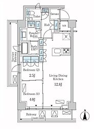 ラティエラ武蔵小杉 2LDKの間取図画像