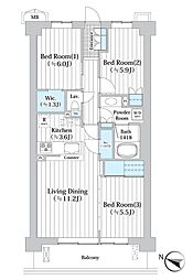 アビティグランデ砧 3LDKの間取図画像