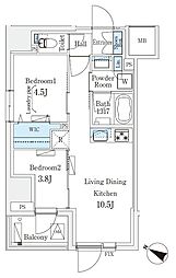 渋谷区東3丁目マンション 2LDKの間取図画像