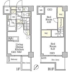 アジールコート池尻大橋 2DKの間取図画像