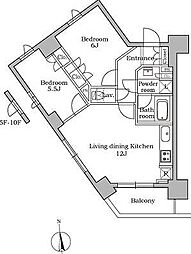 レジディア三軒茶屋 2LDKの間取図画像