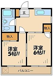京王線 平山城址公園駅 徒歩6分の賃貸マンション 1階2Kの間取り