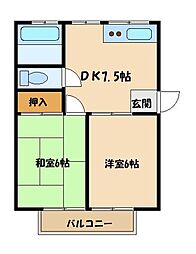 白百合荘 2階2DKの間取り