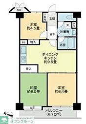 京王相模原線 京王永山駅 徒歩15分の賃貸マンション 5階3DKの間取り