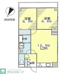 京王相模原線 京王堀之内駅 徒歩14分の賃貸マンション 1階2LDKの間取り
