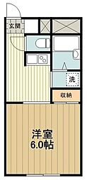 京王高尾線 狭間駅 徒歩15分の賃貸マンション 2階1Kの間取り