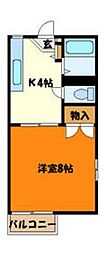 JR中央線 西八王子駅 徒歩16分の賃貸アパート 2階1Kの間取り