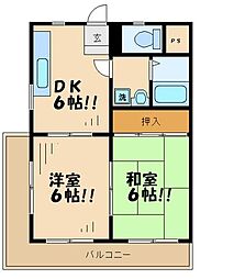 京王線 聖蹟桜ヶ丘駅 バス10分 中和田下車 徒歩2分の賃貸マンション 4階2DKの間取り