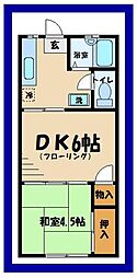 京王線 中河原駅 徒歩10分の賃貸アパート 1階2Kの間取り