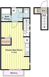 JR中央線 八王子駅 バス13分 中野団地下下車 徒歩5分の賃貸アパート 2階ワンルームの間取り