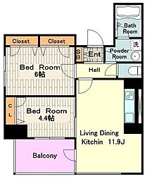 JR中央線 日野駅 徒歩2分の賃貸マンション 9階2LDKの間取り