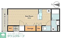 JR中央線 高尾駅 徒歩10分の賃貸アパート 1階ワンルームの間取り