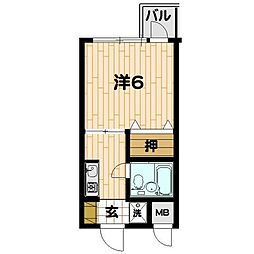 JR中央線 西八王子駅 徒歩9分の賃貸マンション 3階ワンルームの間取り