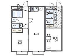 京王線 南平駅 徒歩13分の賃貸アパート 1階1Kの間取り