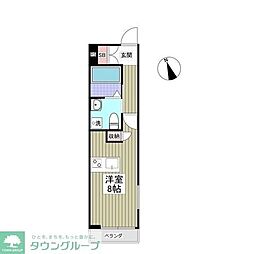 京王線 東府中駅 徒歩6分の賃貸アパート 2階ワンルームの間取り