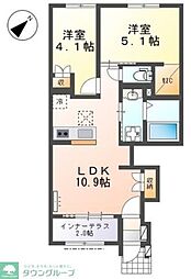 JR中央線 八王子駅 バス27分 川口小学校下車 徒歩8分の賃貸アパート 1階2LDKの間取り