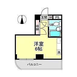 JR中央線 立川駅 徒歩8分の賃貸マンション 4階ワンルームの間取り