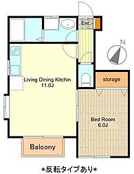 多摩都市モノレール 甲州街道駅 徒歩5分の賃貸アパート 1階1LDKの間取り