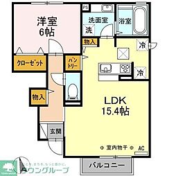 京王高尾線 めじろ台駅 徒歩16分の賃貸アパート 1階1LDKの間取り