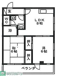 JR八高線 北八王子駅 徒歩14分の賃貸マンション 4階2LDKの間取り