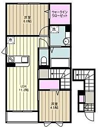 JR中央線 高尾駅 徒歩12分の賃貸アパート 2階2LDKの間取り