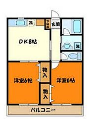 JR中央線 八王子駅 バス20分 丹木2丁目下車 徒歩2分の賃貸アパート 2階2LDKの間取り