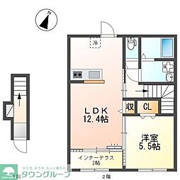 京王高尾線 北野駅 徒歩6分の賃貸アパート 2階1LDKの間取り