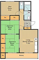 京王線 京王八王子駅 徒歩19分の賃貸マンション 1階3LDKの間取り