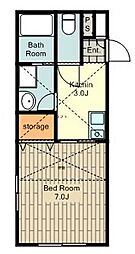 JR中央線 西八王子駅 徒歩1分の賃貸マンション 2階1Kの間取り
