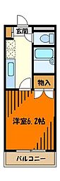 京王高尾線 狭間駅 徒歩21分の賃貸マンション 2階1Kの間取り