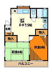 京王高尾線 京王片倉駅 徒歩13分の賃貸アパート 2階2DKの間取り