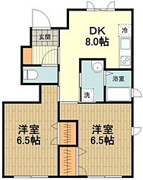 JR中央線 八王子駅 バス17分 神社前下車 徒歩5分の賃貸アパート 1階2DKの間取り